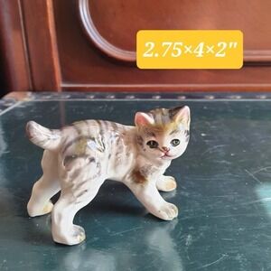 Vintage Adorable Tabby Cat Kitten Miniature Standing Figurine Porcelain Japan